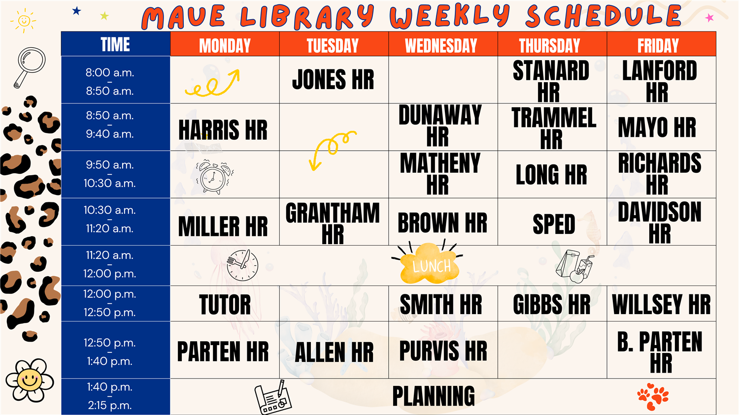 MAUE Weekly Library Schedule